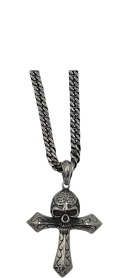 Pendentif tête de mort sur croix acier inoxydable 316L