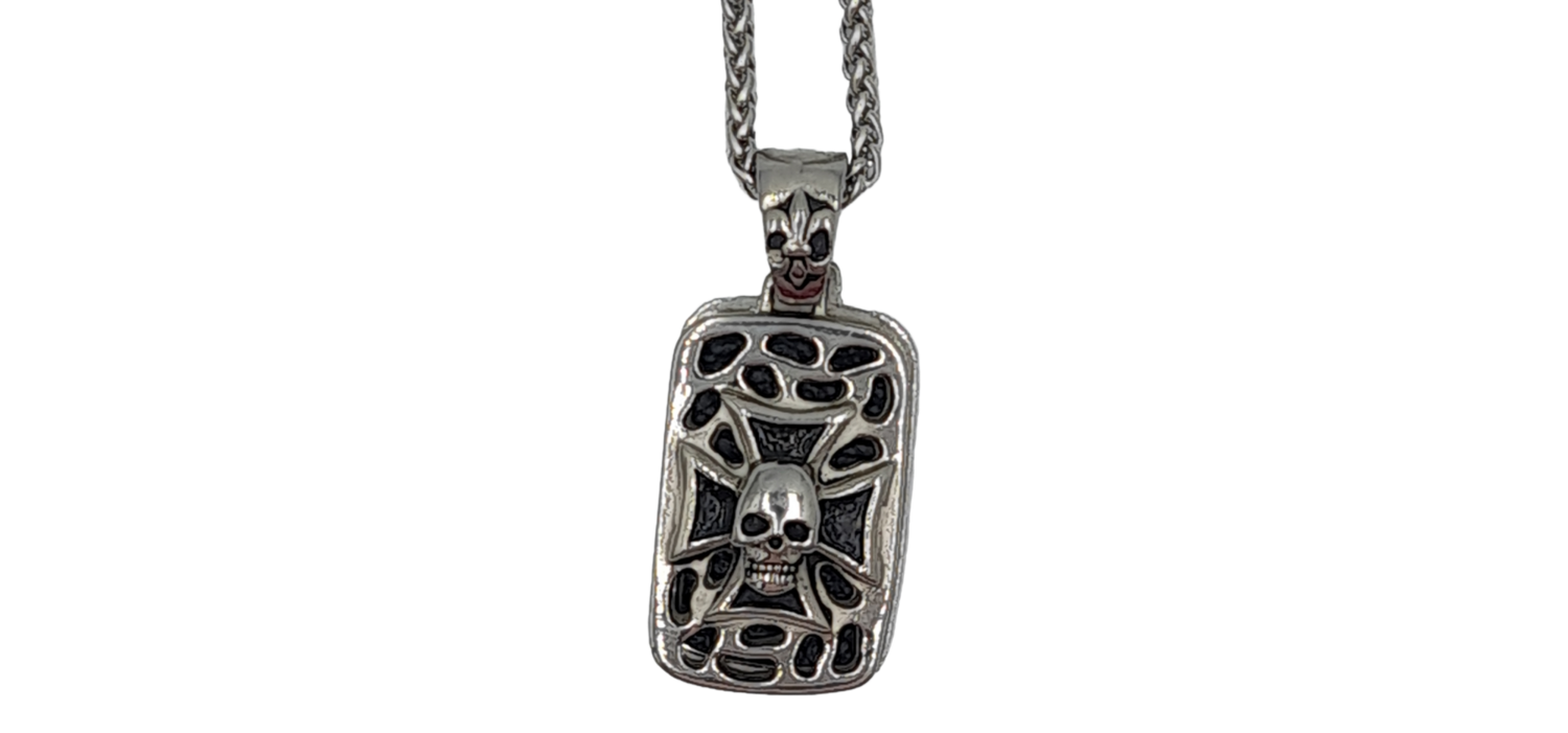 Pendentif double plaque tête de mort acier inoxydable 316L