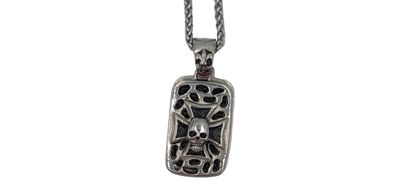 Pendentif double plaque tête de mort acier inoxydable 316L