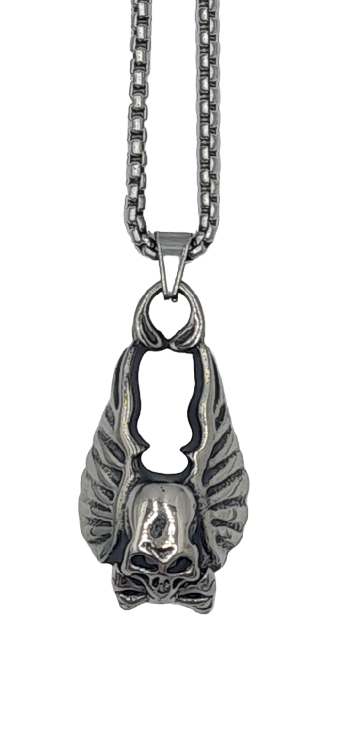 Pendentif tête de mort avec ailes acier inoxydable 316L