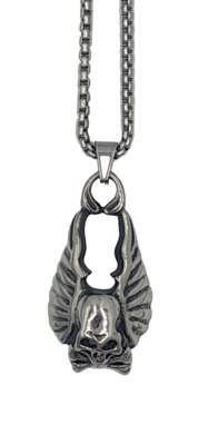 Pendentif tête de mort avec ailes acier inoxydable 316L