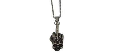 Pendentif main fuck tête de mort acier inoxydable 316L