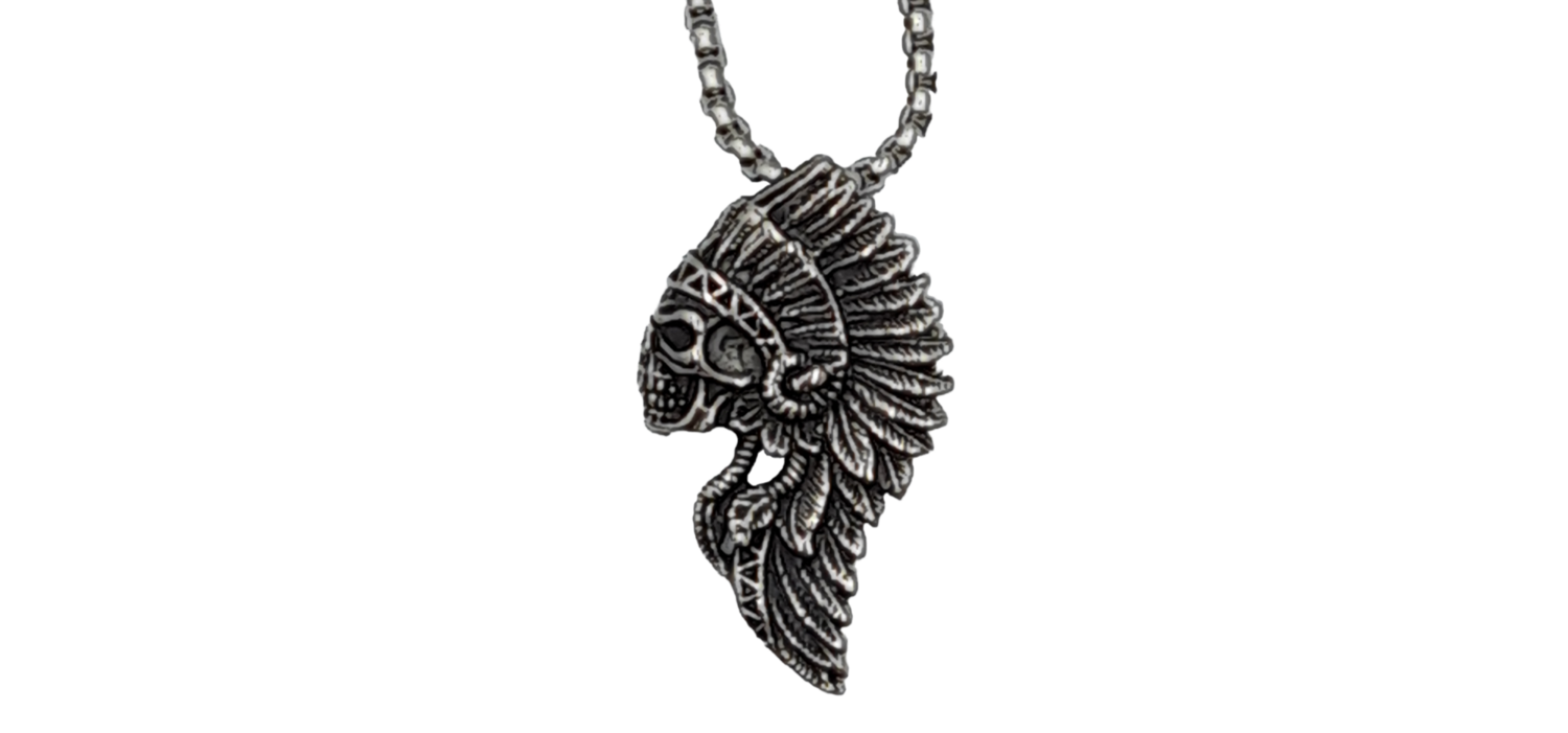 Pendentif tête de mort indien acier inoxydable 316L