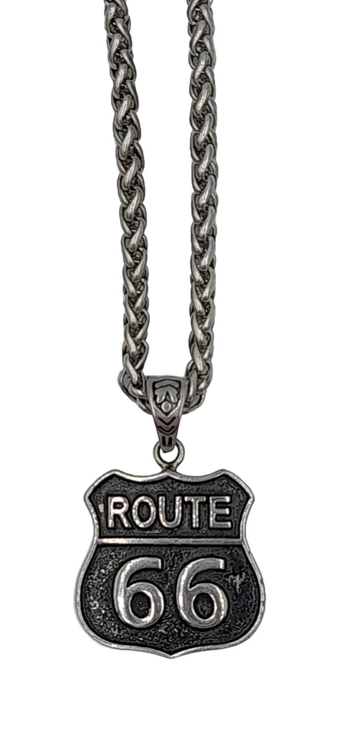 Pendentif Route 66 acier inoxydable 316L