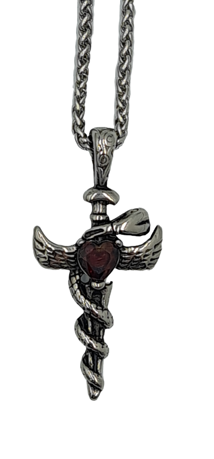 Pendentif  serpent cœur d&#39;ange acier inoxydable 316L