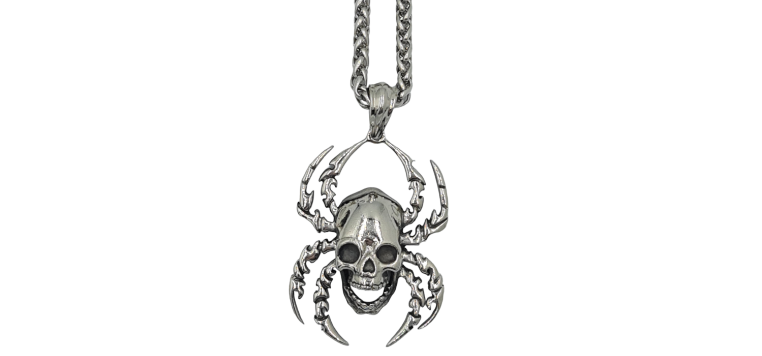 Pendentif tête de mort araignée acier inoxydable 316L
