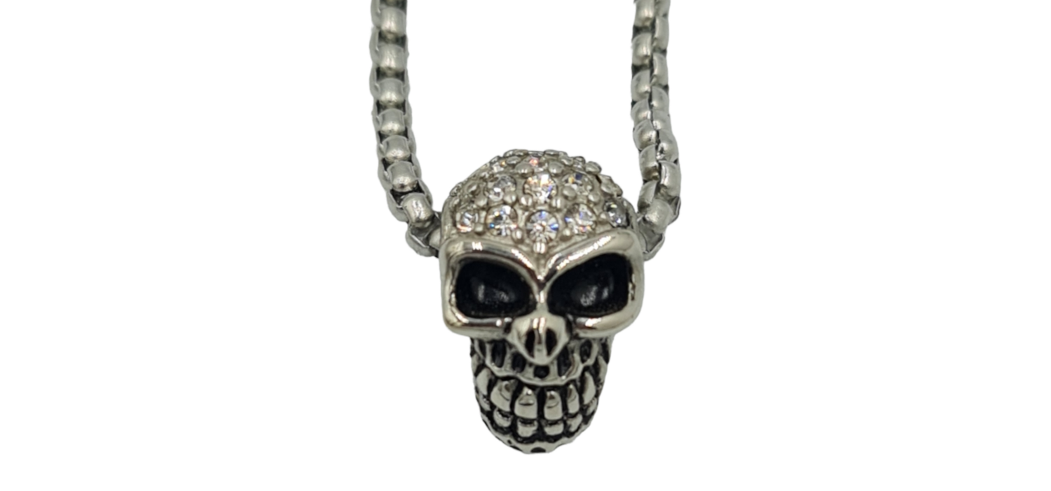 Pendentif tête de mort en strass acier inoxydable 316L