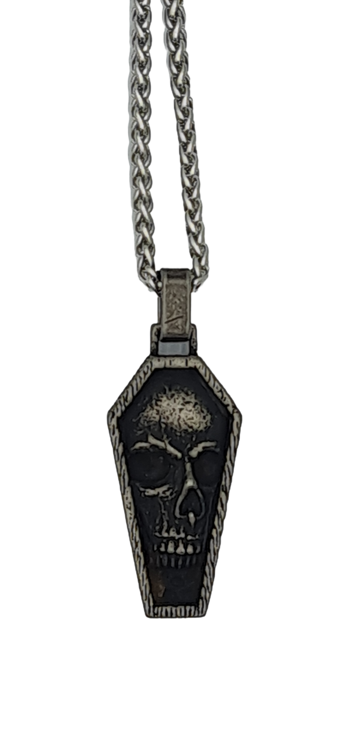 Pendentif tête de mort cercueil acier inoxydable 316L