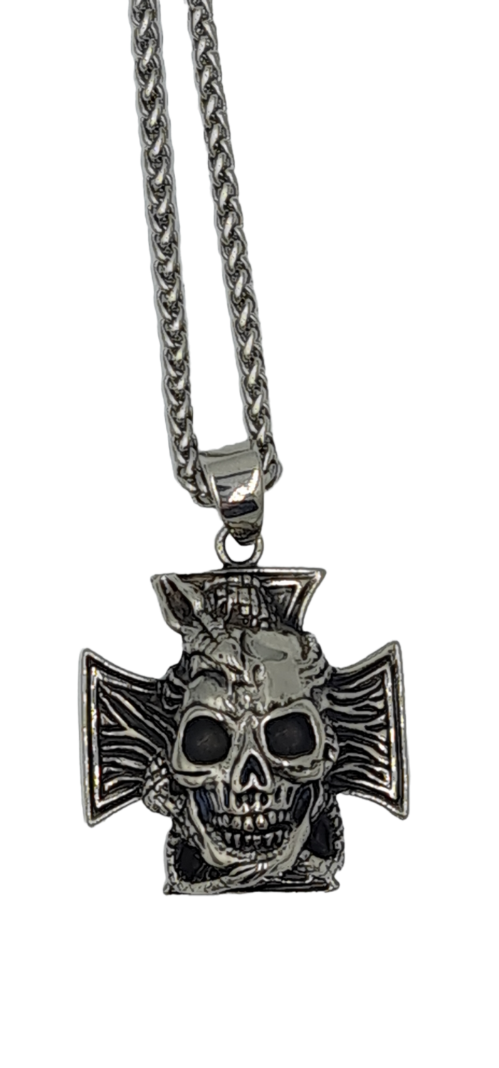 Pendentif Croix de malte skull acier inoxydable 316L