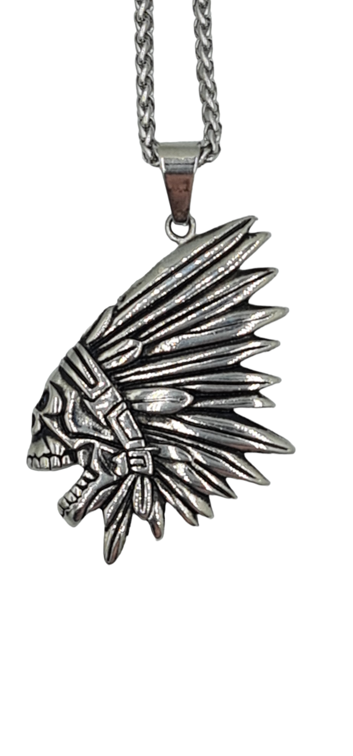 Pendentif tête de mort indien acier inoxydable 316L