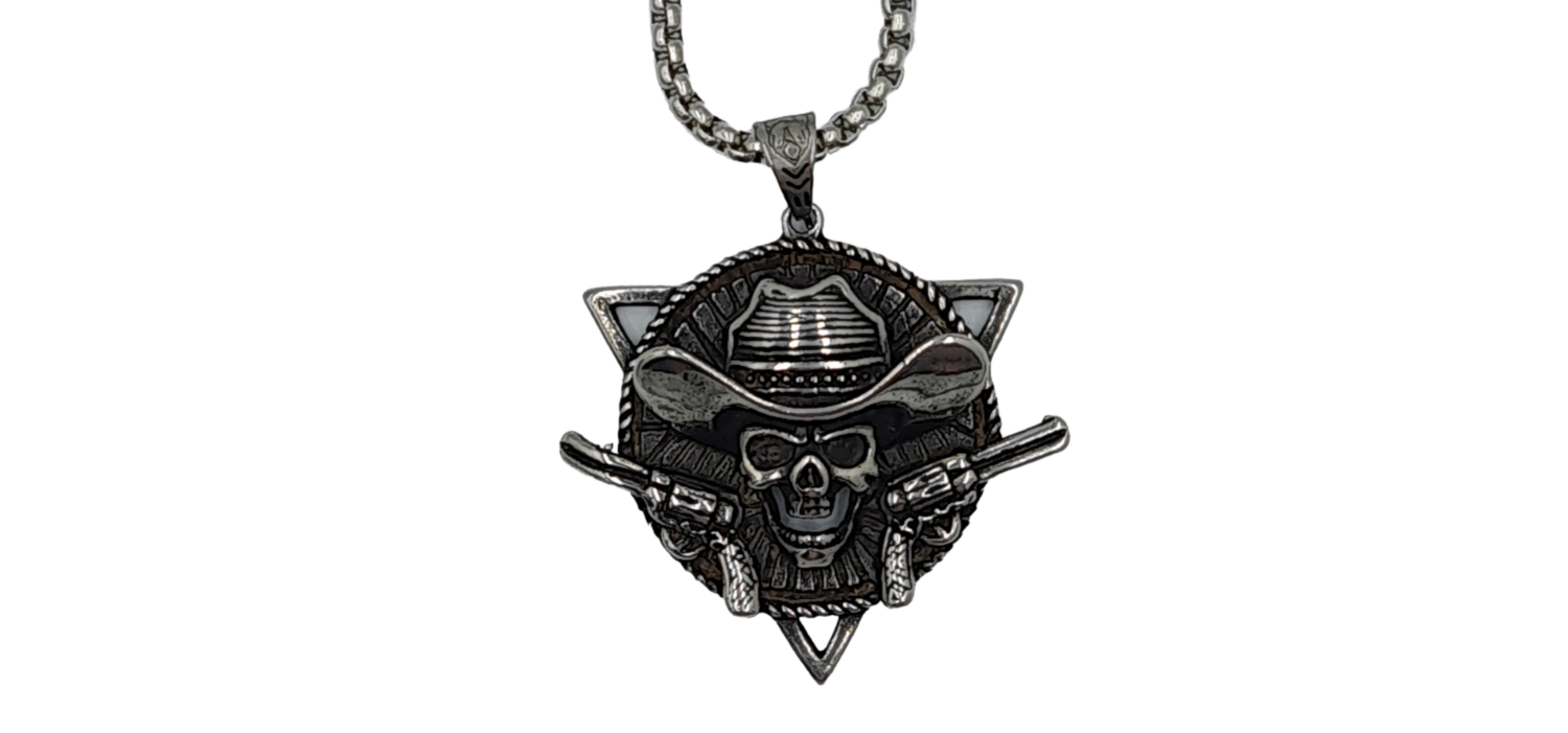 Pendentif tête de mort cowboy acier inoxydable 316L