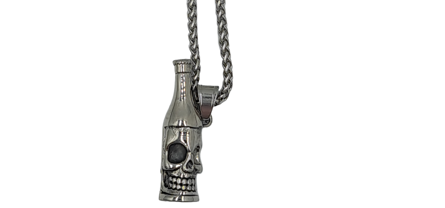 Pendentif bouteille soda tête de mort acier inoxydable 316L