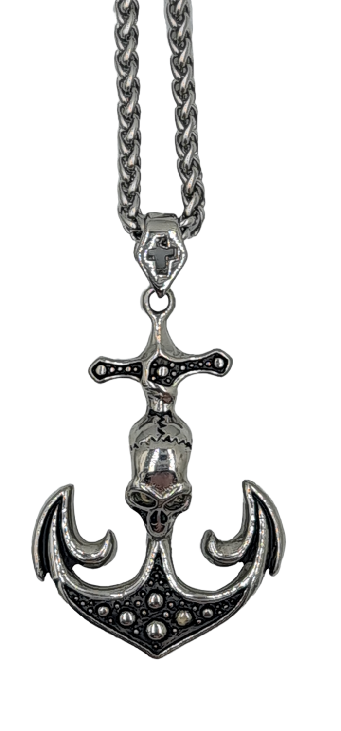 Pendentif ancre tête de mort acier inoxydable 316L