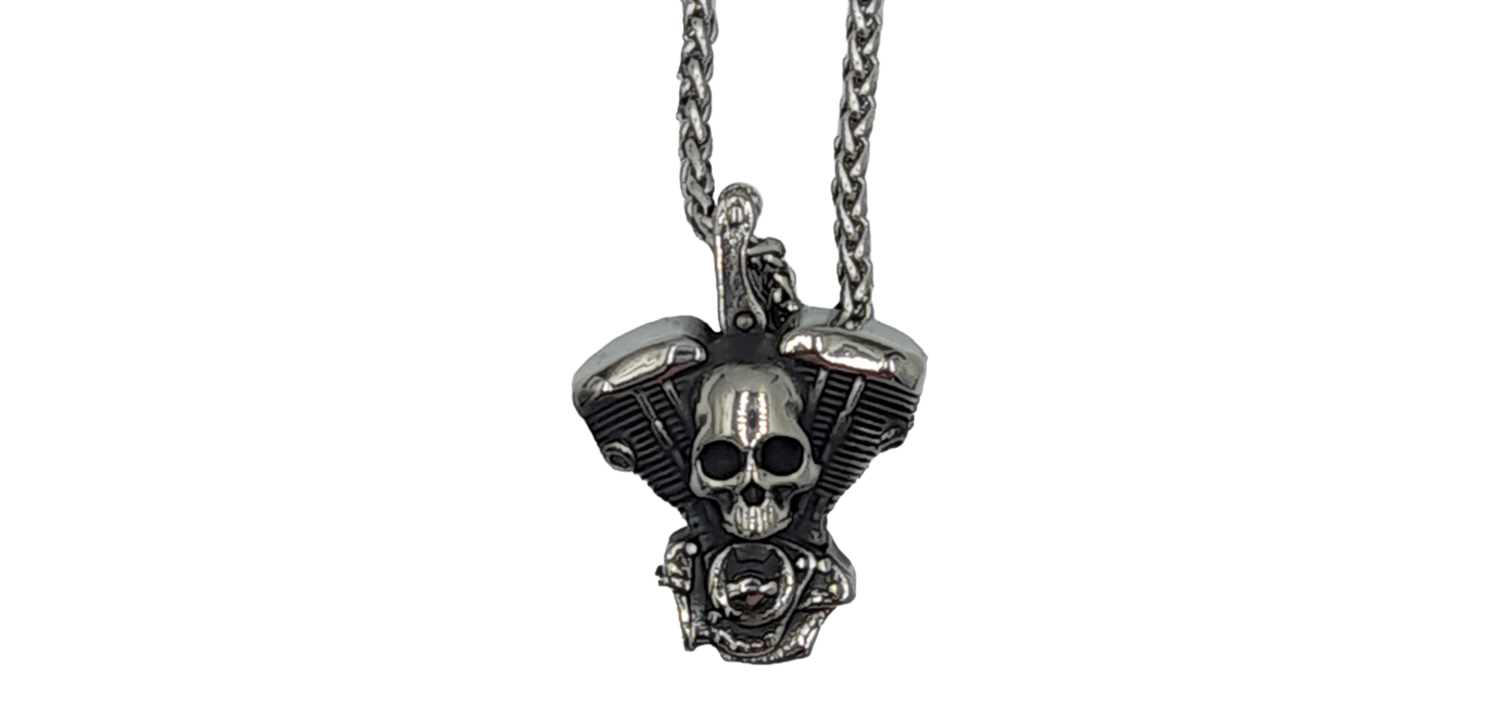 Pendentif moteur tête de mort acier inoxydable 316L