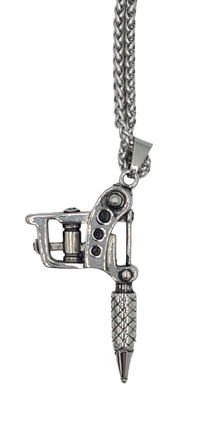 Pendentif pistolet tatoueur acier inoxydable 316L