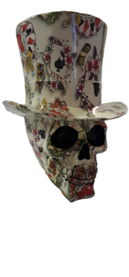 Crâne chapeau cartes fleuries