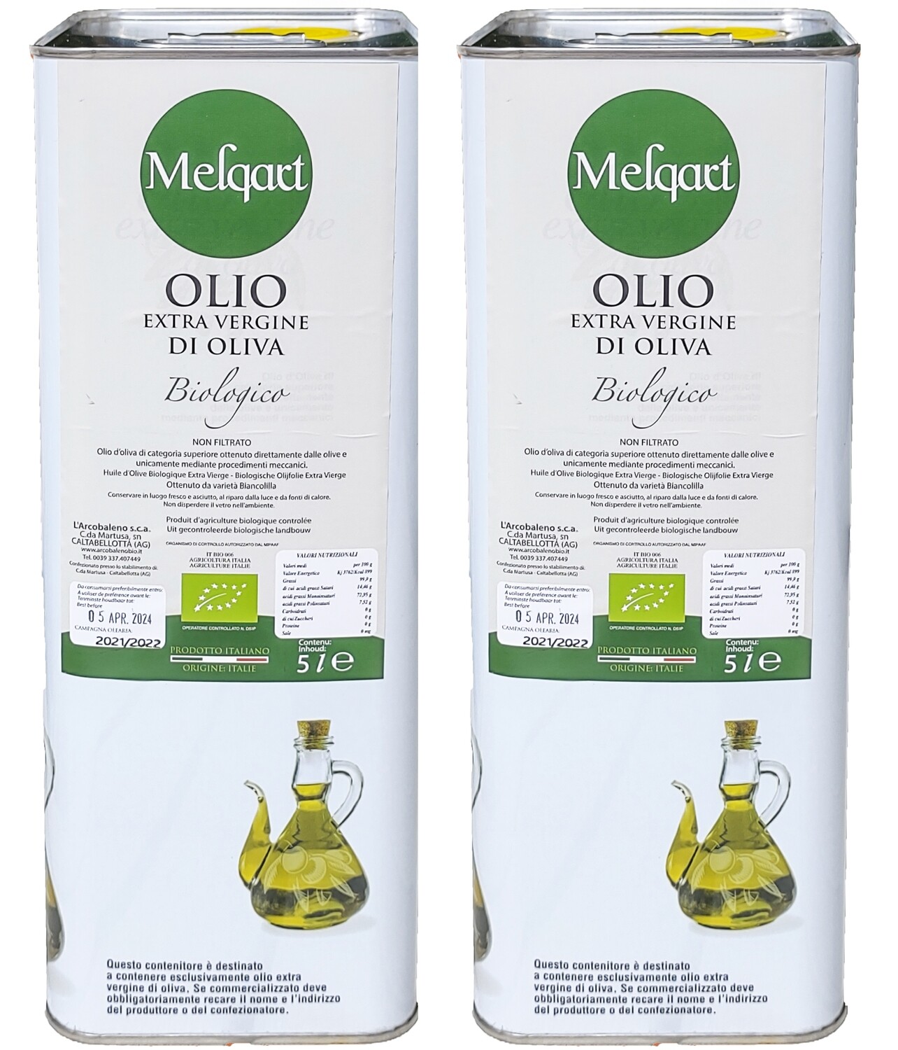 IN PROMOZIONE 2 Latte da 5 litri &quot;spedizione gratuita in Italia&quot; molitura anno 2024-2025 - ((olio extravergine BIOLOGICO ))