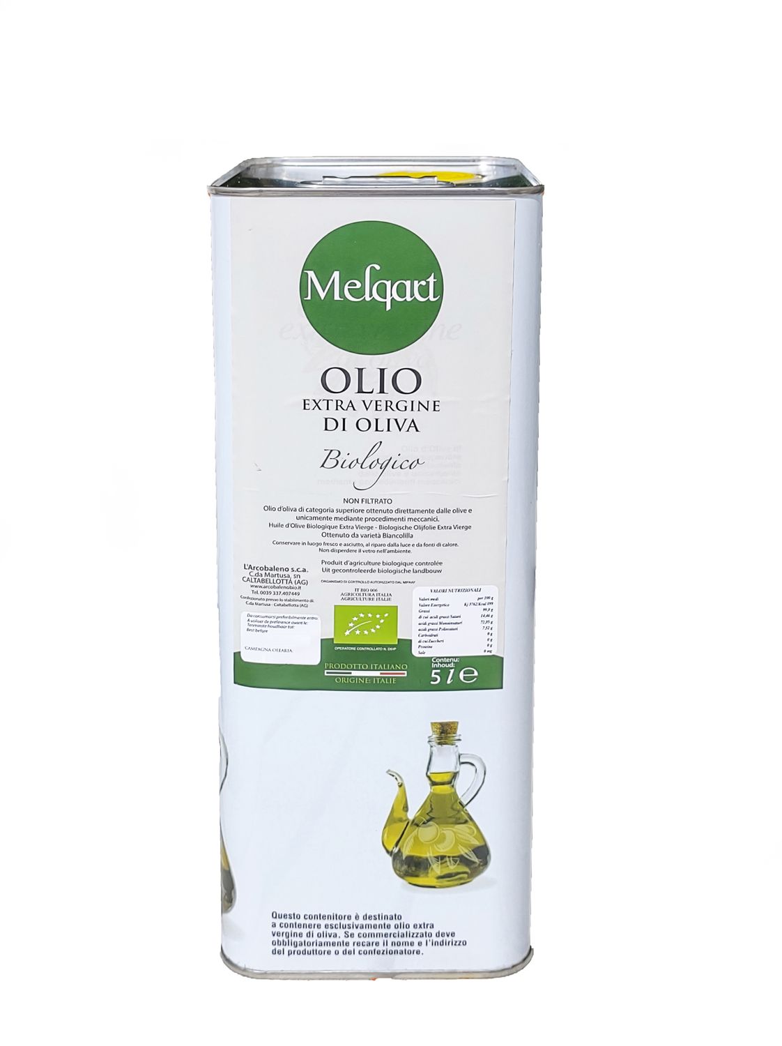 Olio extravergine di oliva Biologico Melqart- spremuto a freddo 5 litri