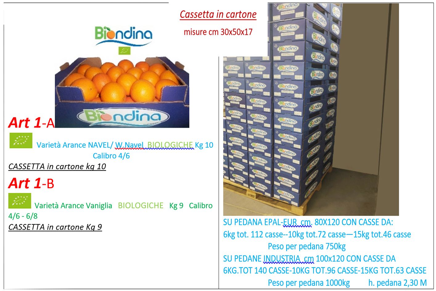 CASSETTE ARANCE BIONDINA SU PALLET