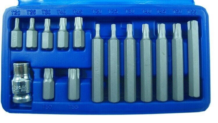 TORX Bitsatz 15 tlg. T20 - T55 Stecknuss Satz Steckschlüssel T-Profil Bitssatz