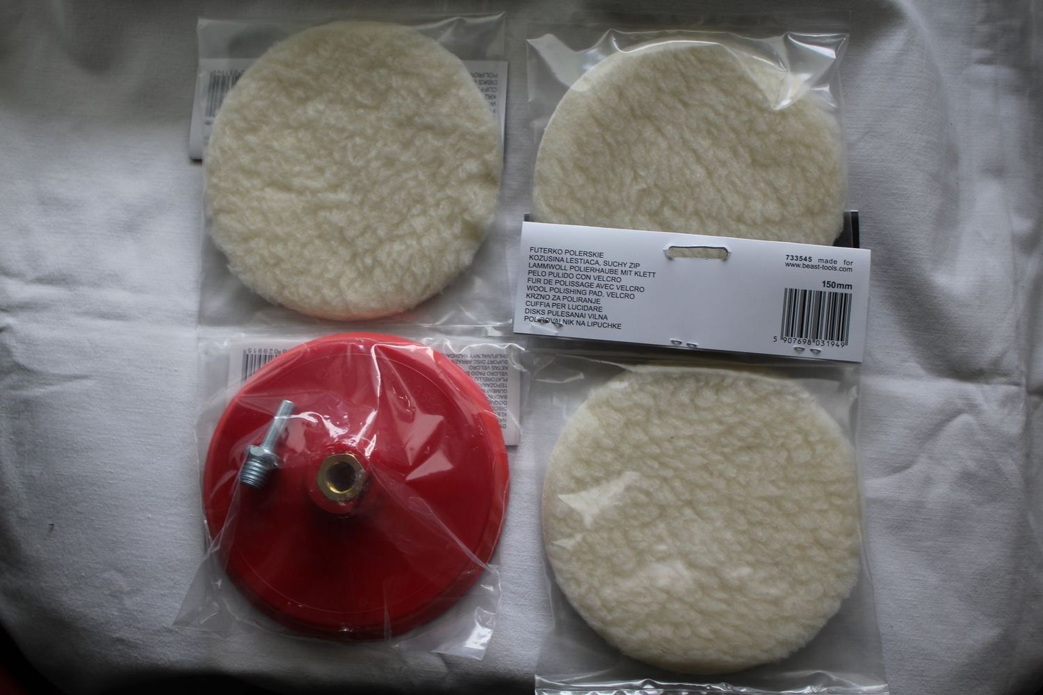 3 Polierscheibe mit Klett Lammfell Polierpad 3x Ø 150mm + Klett-Stützteller Set