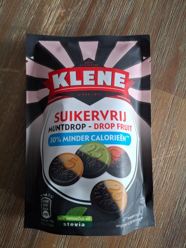 Klene muntdrop drop/fruit 100gr suikervrij Klene muntdrop drop/fruit 100gr suikervrij