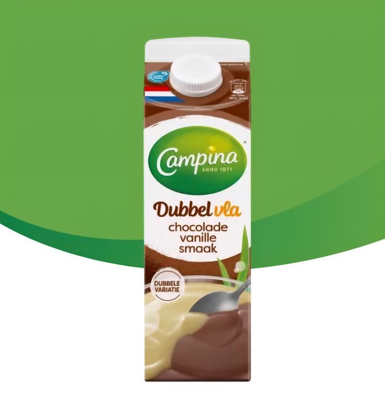 Campina dubbelvla chocolade/vanille 1liter tht15/9