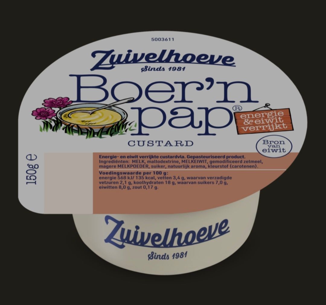 Zuivelhoeve boer'n pap custard 150gr tht18/10
