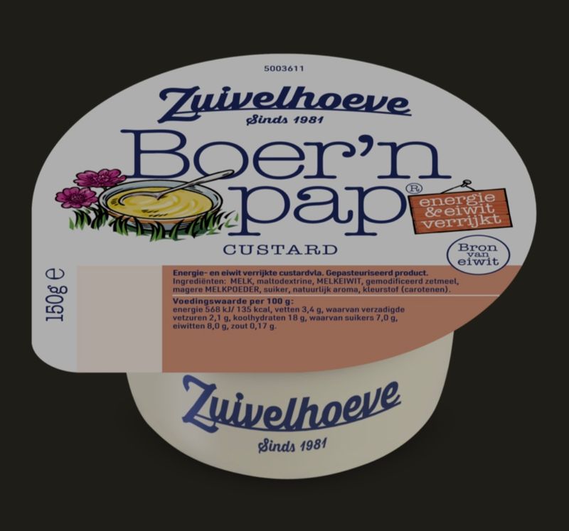 Zuivelhoeve boer'n pap custard 150gr tht18/10