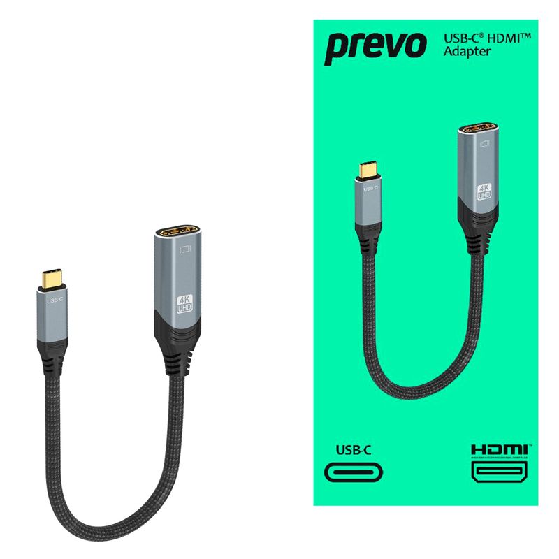 Prevo USBC-HDMI 2.0-ADA Display Converter Adapter USB Type-C (M) to HDMI (F) 0.2m Black &amp; Silver