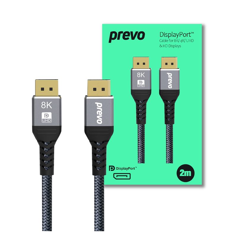 ​Prevo DP14-2M DisplayPort 1.4 M/M 2m, Black &amp; Grey Gold-Plated Connectors
