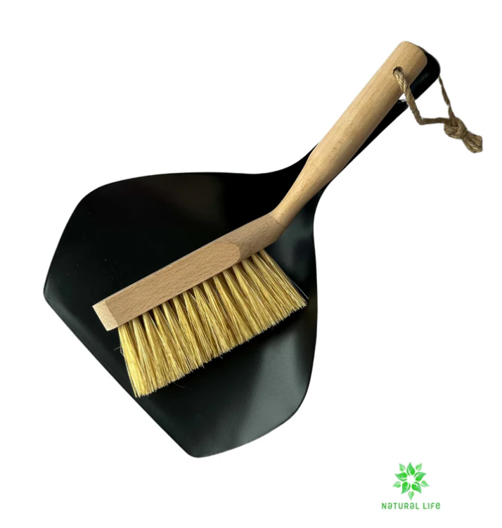 Stainless Steel Dustpan and Beech Wood Brush Set