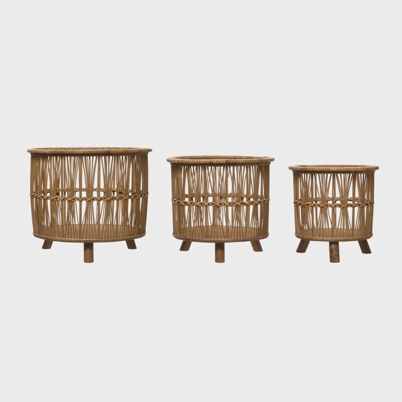 Bamboo Footed Baskets, Set of 3