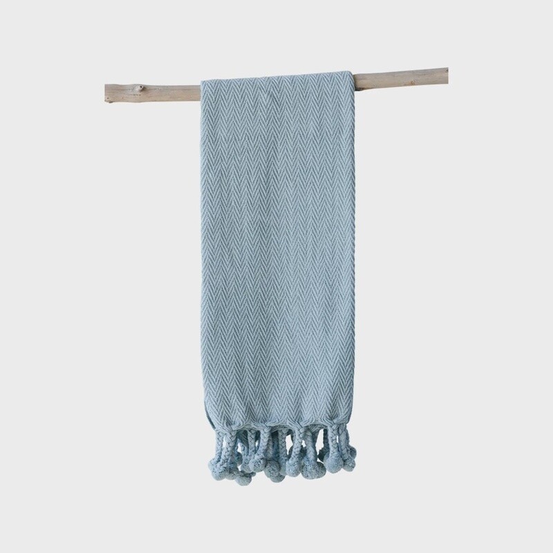 Cotton Throw w/ Pom Poms