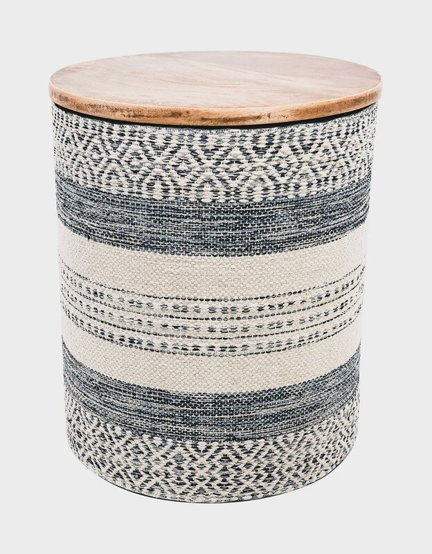 Hand-woven Indigo Striped Side Table