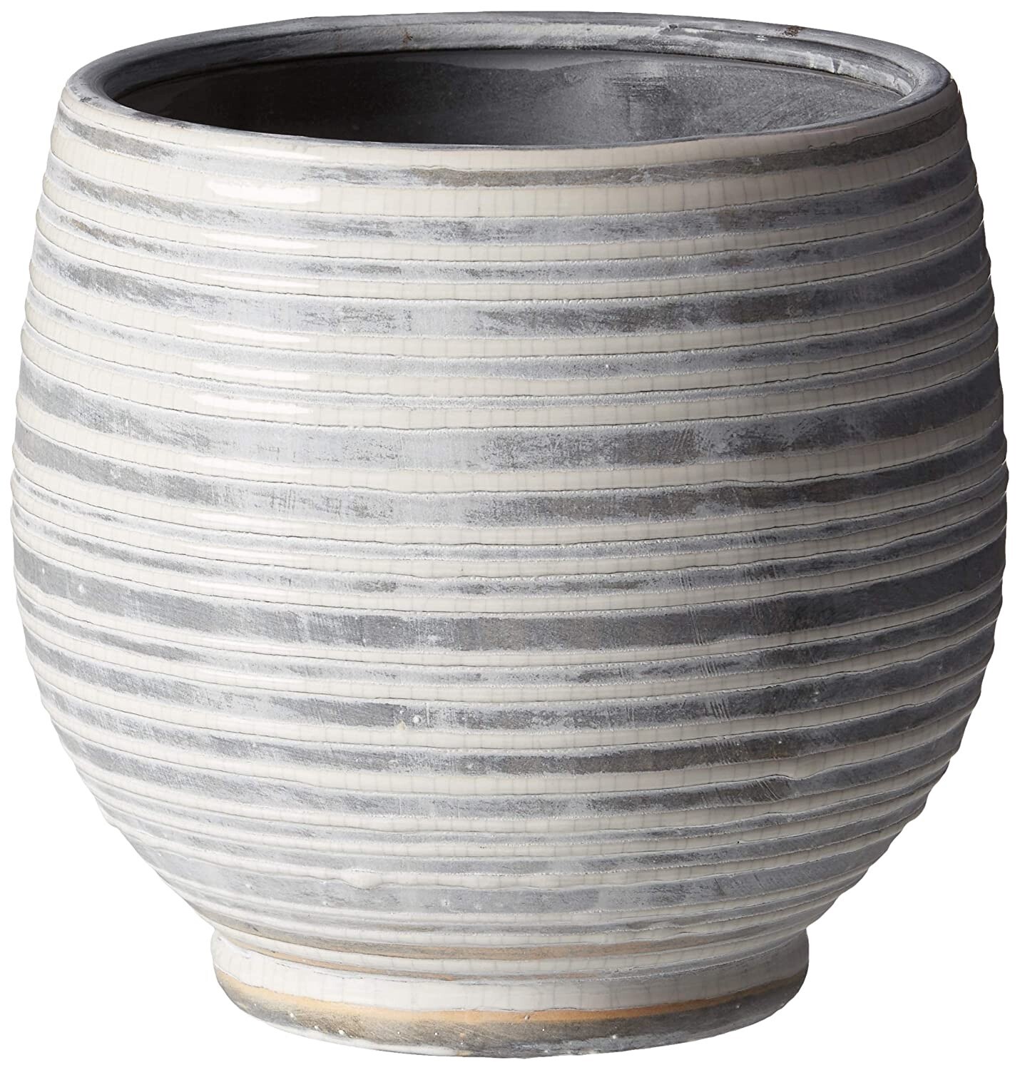 8 1/4" Round Stoneware Planter / Grey and White