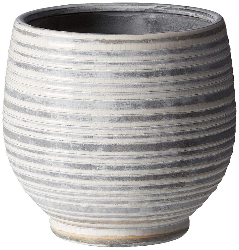 8 1/4" Round Stoneware Planter / Grey and White