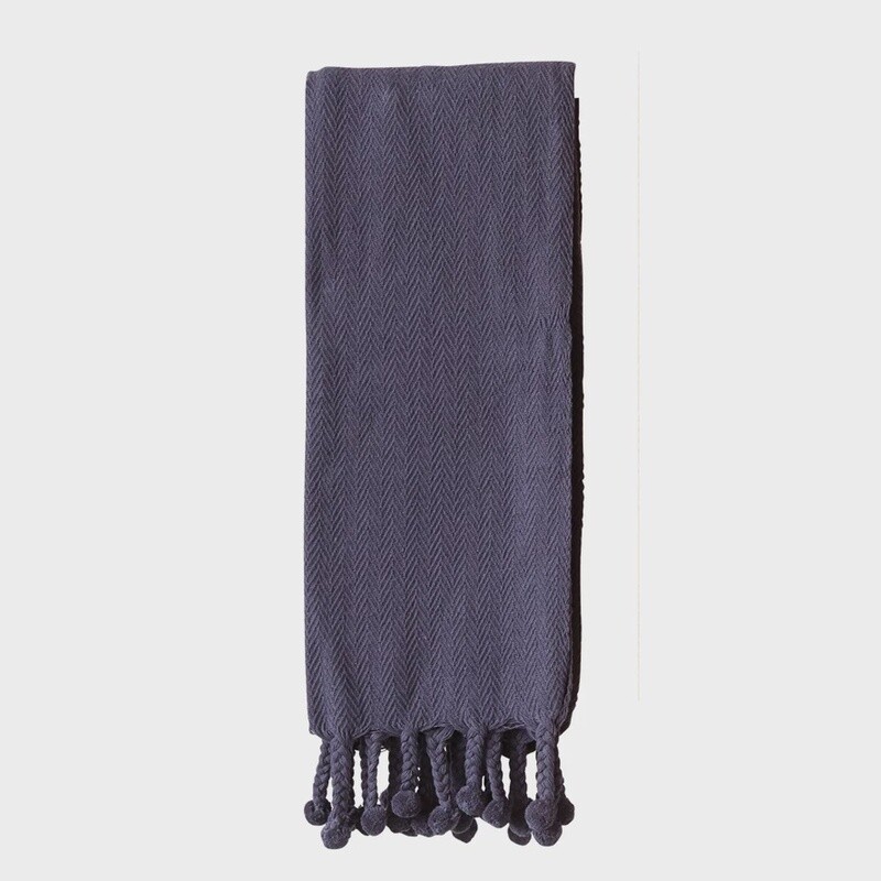Cotton Throw w/ Pom Poms