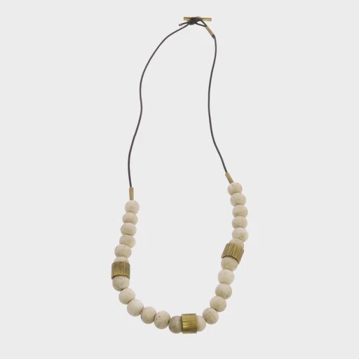 Cerro Necklace Glass Bead and Brass, Colour: White