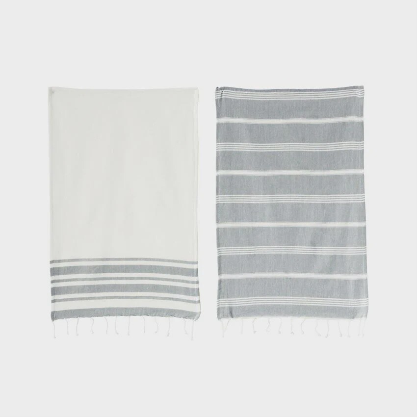 Cotton Woven Tea Towels w/ Tassels / Set of 2