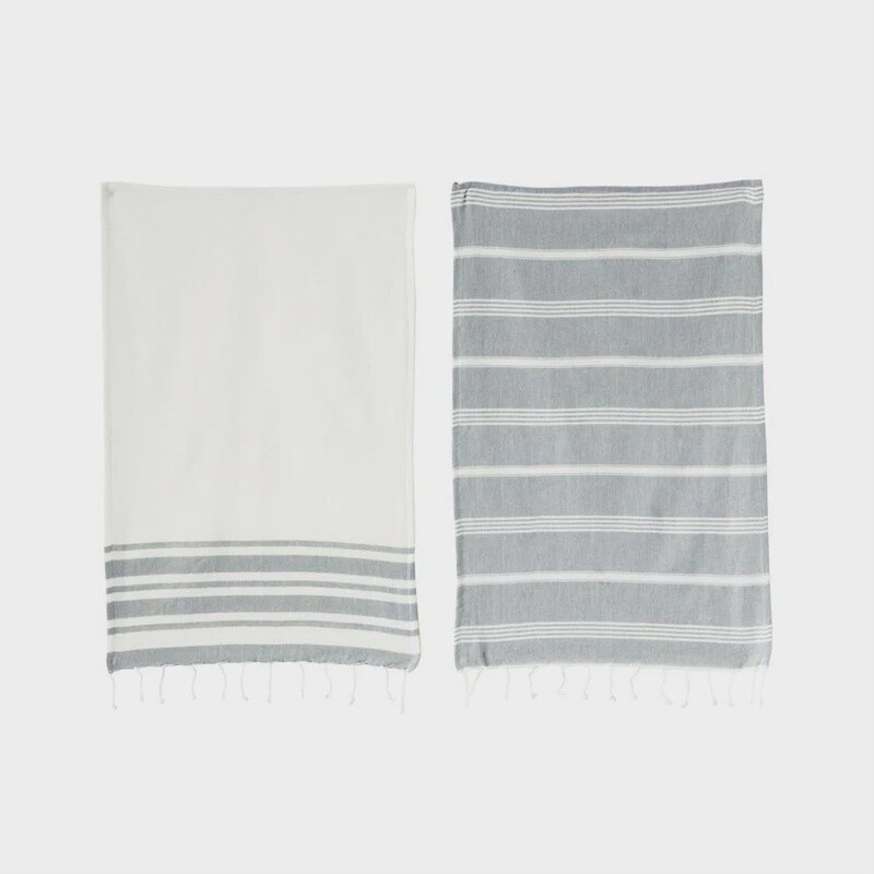 Cotton Woven Tea Towels w/ Tassels / Set of 2