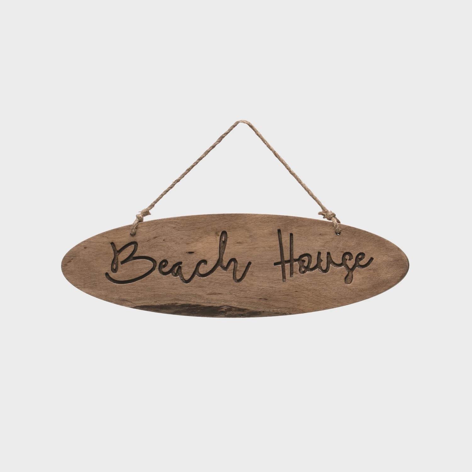 Beach House / Wood Wall Decor w/ Jute Hanger