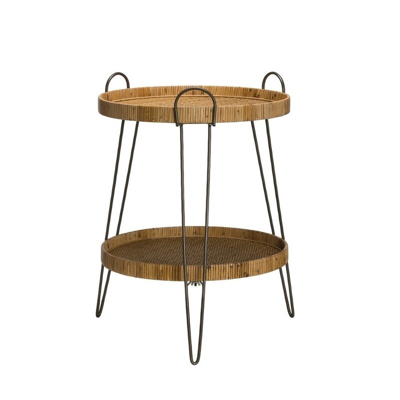 2 Tier Tray Table w/ Rattan Trays