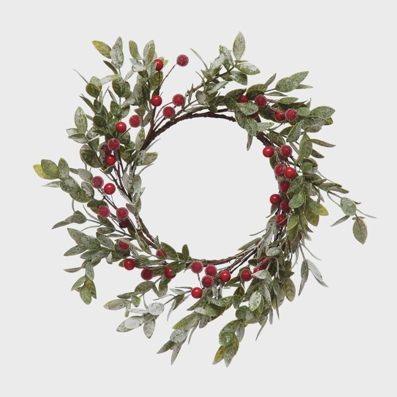 14" Faux Wreath / Red Berry and Frost Finish