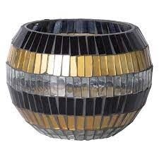 Glass Mosaic Votive / Black and Gold