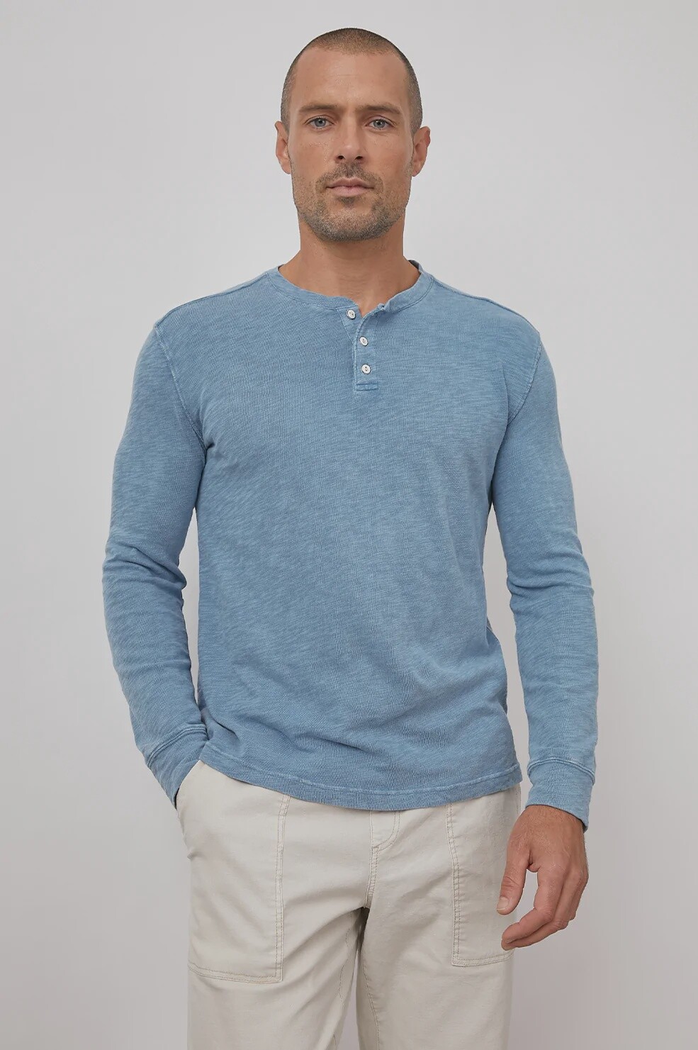 Skhi Long Sleeve Henley, Size: S, Colour: Light Cobalt