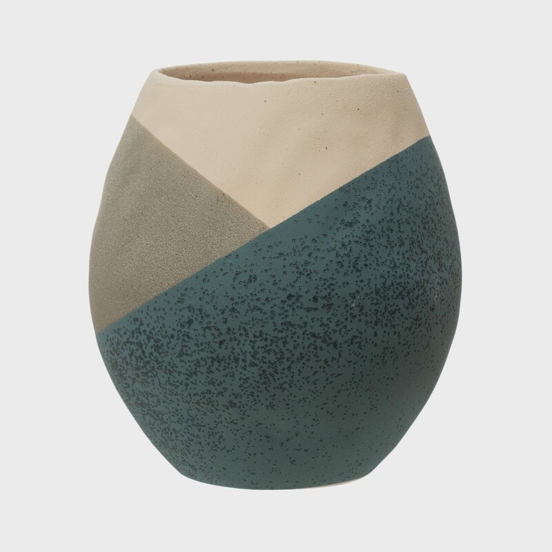 8" Stoneware Pot / Blue, Grey, White