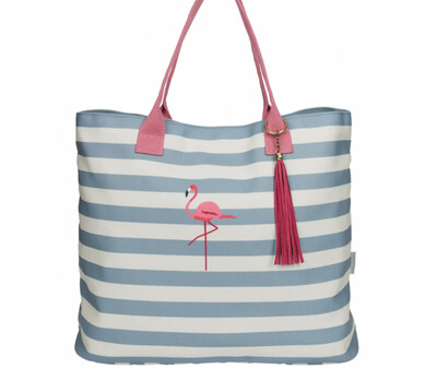 Canvas Striped Tote Bag / Flamingo