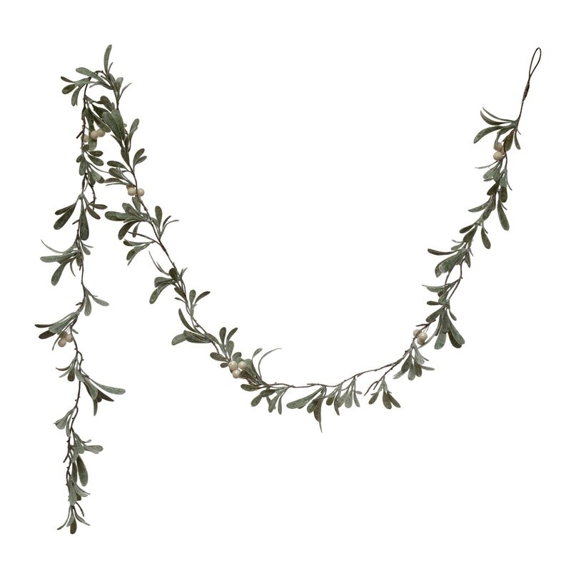72" Faux Mistletoe Garland w/ Cream Berries