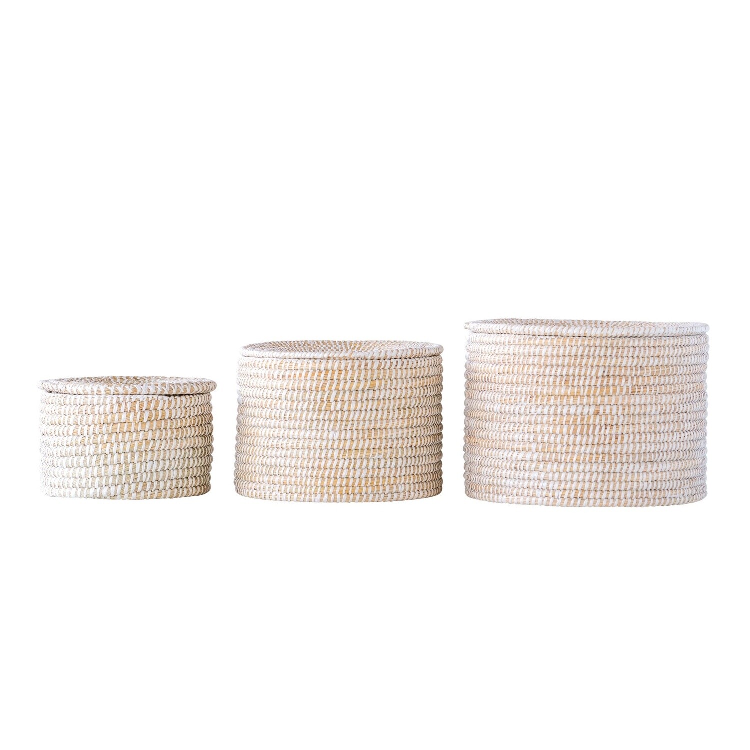 Woven Seagrass Baskets w/lids / Set of 3